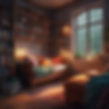 Sanctuary of Knowledge A cozy reading nook with soft lighting and comfortable cushions
