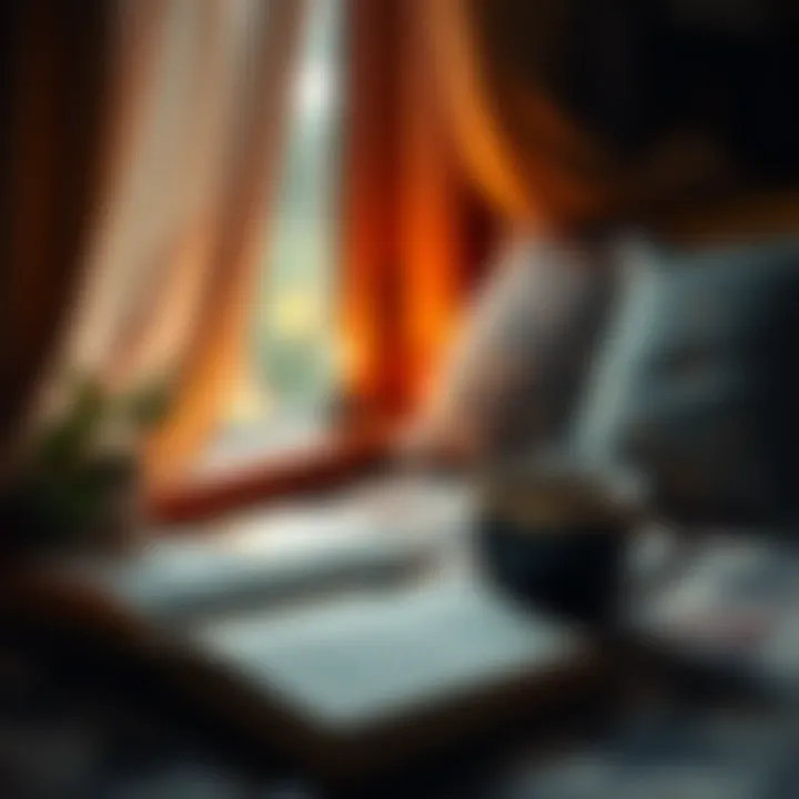 Cozy Reading Experience A cozy reading nook with a warm light and a cup of tea beside a book