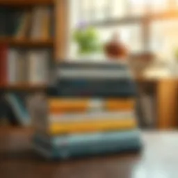 A stack of influential self-help books on a wooden table