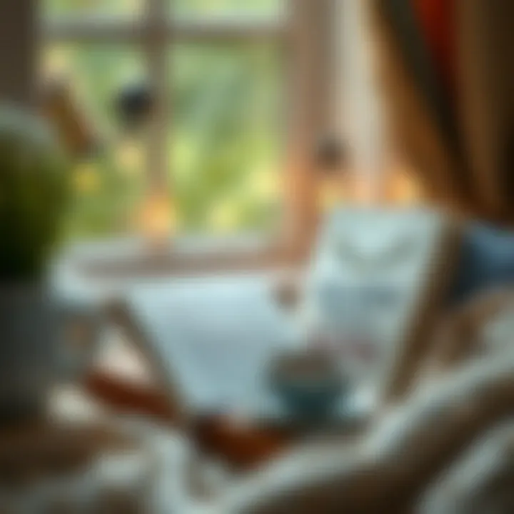 A cozy reading nook with a motivational book and a cup of tea