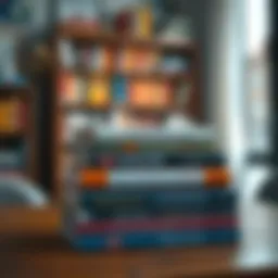 A stack of influential motivational books on a wooden table