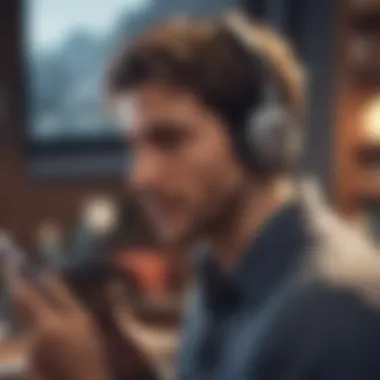 An individual deeply engaged in an audiobook