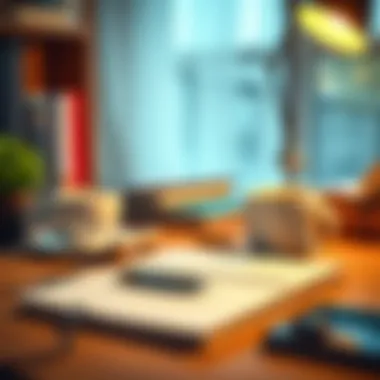 Ideal Listening Environment A serene workspace featuring headphones, a notebook, and a coffee cup, ideal for focused listening.