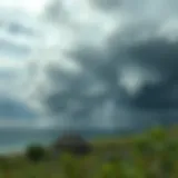 Unexpected Storm Amidst Tranquility A serene landscape disrupted by a storm, symbolizing unexpected adversity