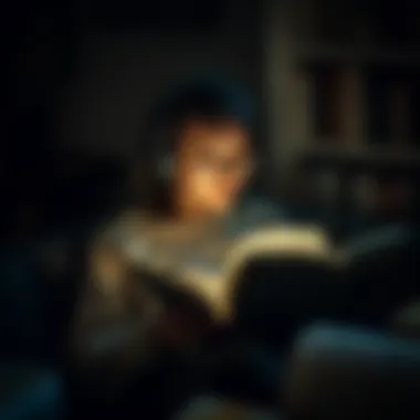 A contemplative reader absorbed in a transformative story in a cozy nook