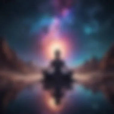 Meditation and Personal Growth A serene figure meditating in a cosmic environment symbolizing personal growth