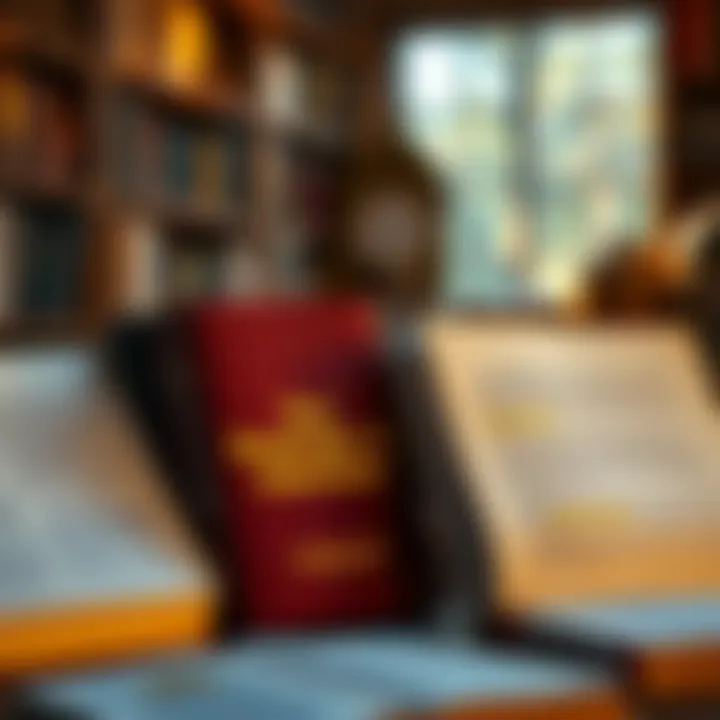 Key Insights in Literature An assortment of books with highlighted summaries indicating key insights