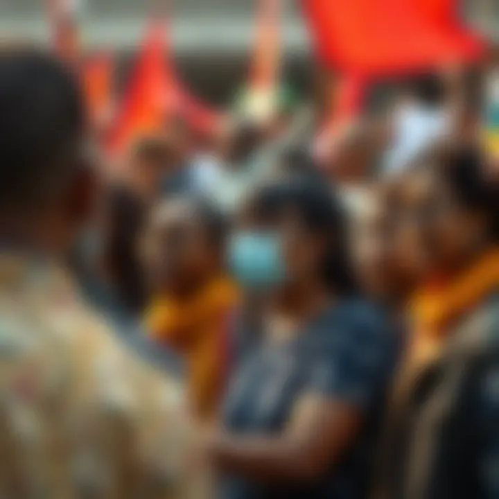 An artistic representation of diverse individuals coming together to support a cause