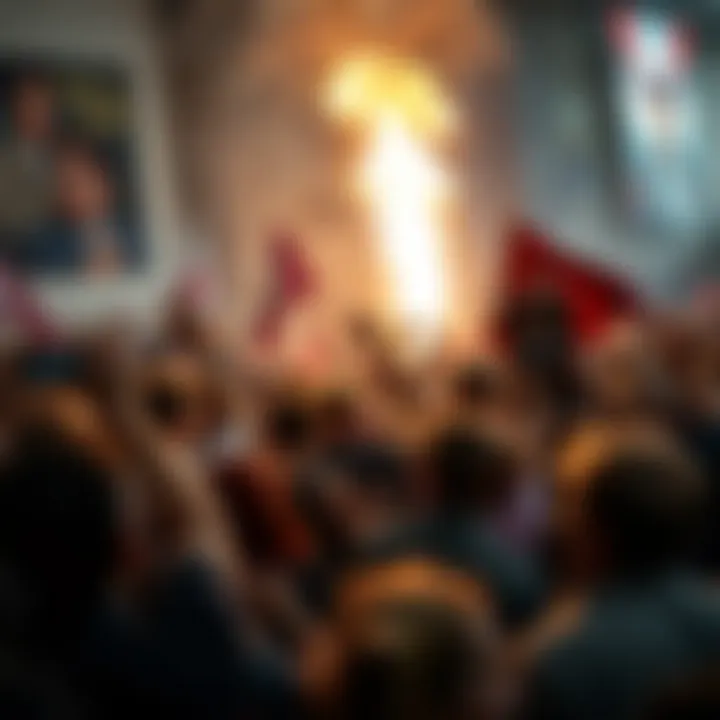 A dynamic scene of a crowd reacting positively to an act of bravery