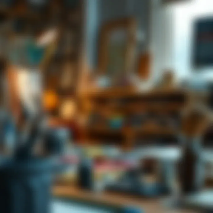 An artist's workspace filled with creative tools