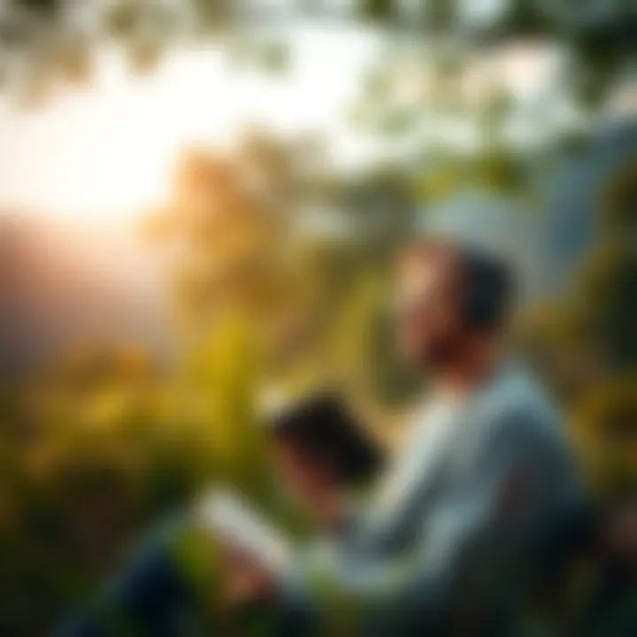 Experiencing Offline Audiobooks in Nature A serene environment with a person enjoying an audiobook