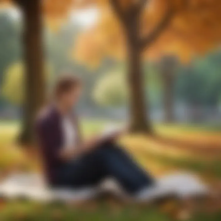 An individual reading a success book in a serene park