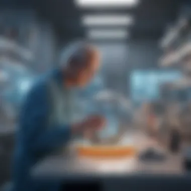 Innovations in Longevity Science A futuristic lab showcasing cutting-edge research in longevity science