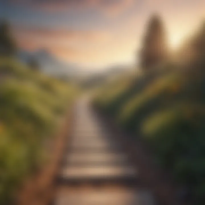 An abstract representation of personal growth, featuring a pathway leading towards a bright horizon, encapsulating the journey of self-improvement.