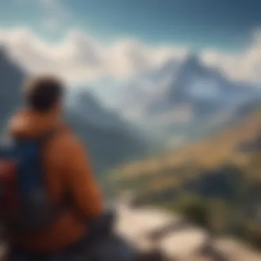 A traveler gazing at a horizon filled with mountains, embodying adventure