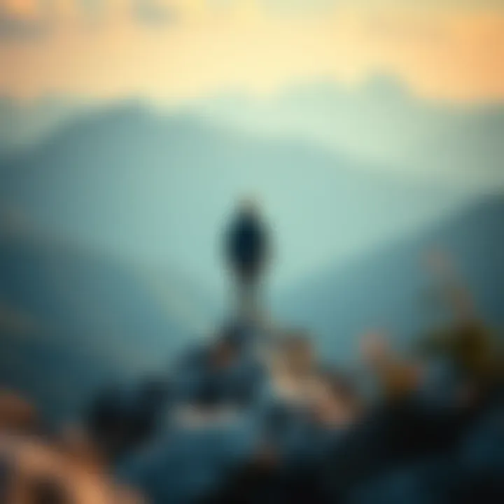 The Spirit of Individuality A lone figure standing on a mountain peak, embodying the spirit of individuality