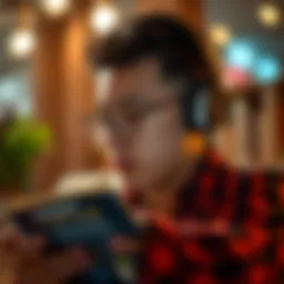 An individual enjoying an audiobook with headphones.