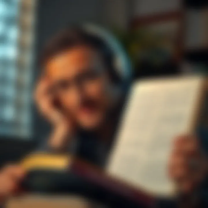 Focused Engagement with the Audiobook A focused listener engaging with the audiobook