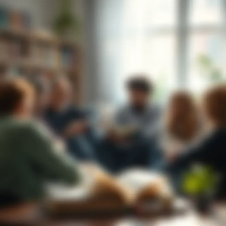 Community Book Discussions A group of individuals discussing a book in a circle