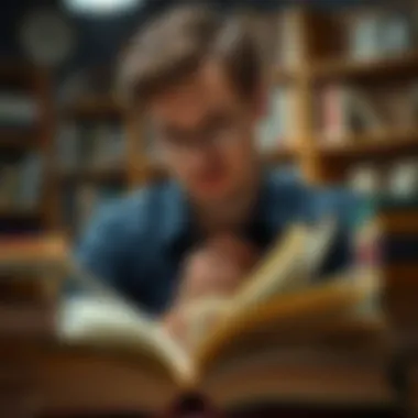 Deliberate Book Selection A thoughtful individual choosing between multiple books