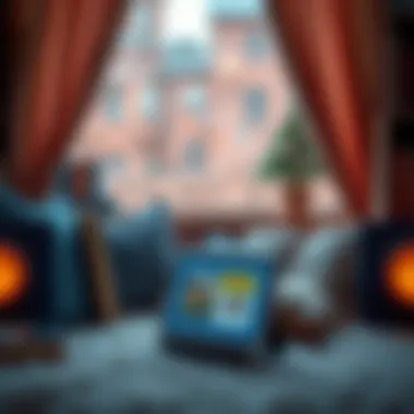 A cozy reading nook with a digital device showcasing audiobooks