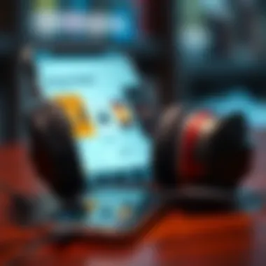 A close-up of headphones connected to a smartphone with an audiobook app open