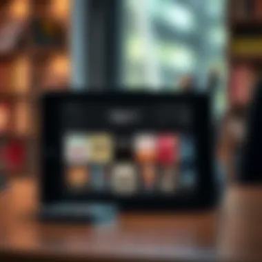 A stylish tablet displaying a collection of audiobooks ready for listening