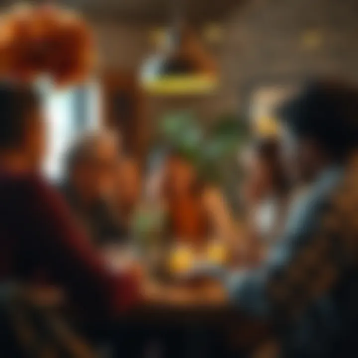 Warm Gathering A warm gathering of friends sharing ideas