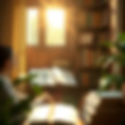 A serene reading nook with sunlight pouring in