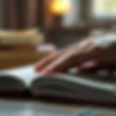 A close-up of a hand turning the page of an open book