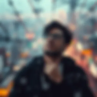 Navigating Distractions: The Modern Mind A person deep in thought amidst a digital distraction landscape