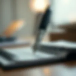 A pen poised over a notebook, symbolizing the beginning of a writing journey