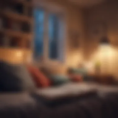 Inviting Reading Space for Nightly Inspiration A cozy reading nook illuminated by soft lighting, inviting relaxation.