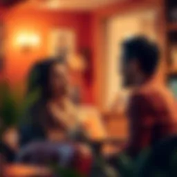 Engaging conversation scene with two individuals in a warm setting