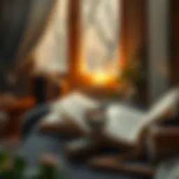 A cozy reading nook with a book and a cup of tea