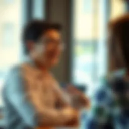 Dynamic negotiation scene with two parties engaged in dialogue