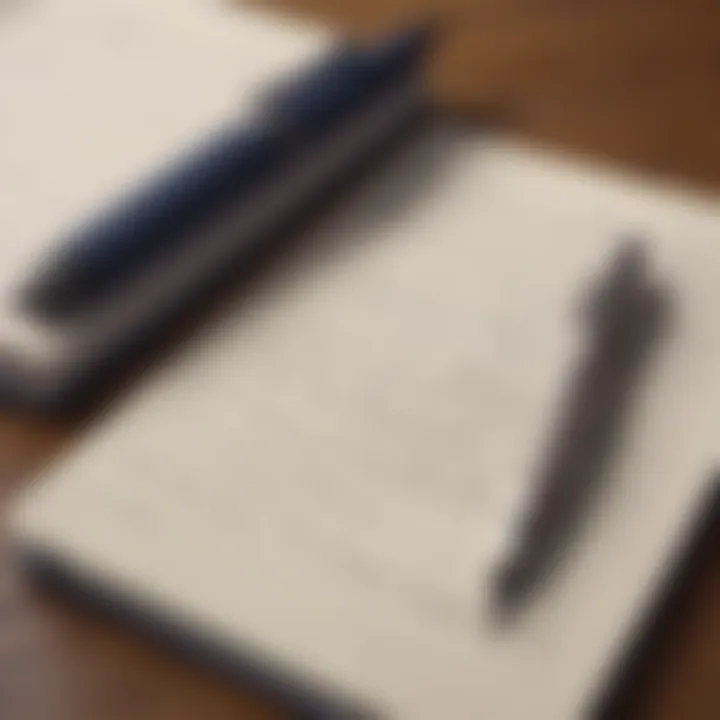 A close-up of a pen and notebook beside a leadership book