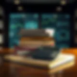 A symbolic representation of financial literacy with a stack of books and a calculator.