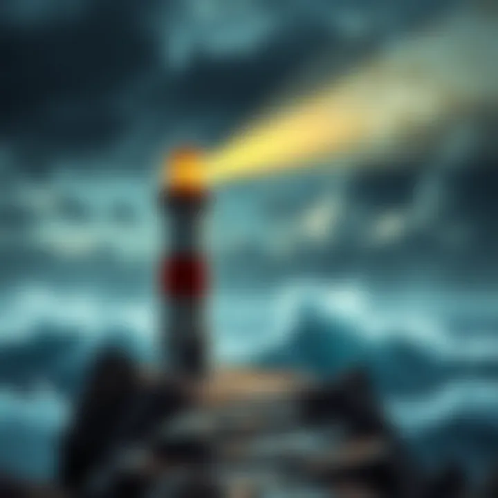 Guiding Light of Courage A lighthouse standing strong against stormy seas