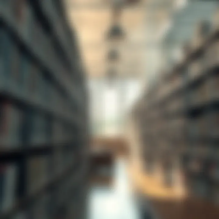 A serene library setting with shelves filled with audiobooks and quiet reading spaces