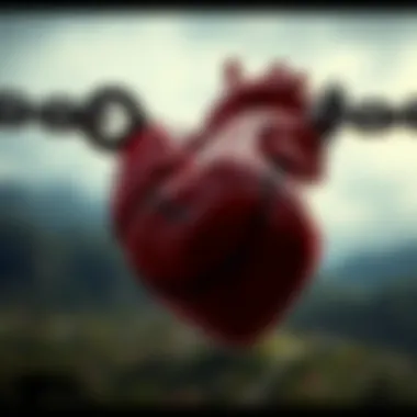 Liberation Through Self-Acceptance An abstract representation of a heart breaking free from chains, illustrating the strength found in self-acceptance.