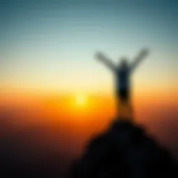 A person standing confidently on a mountain peak, symbolizing personal freedom and resilience.