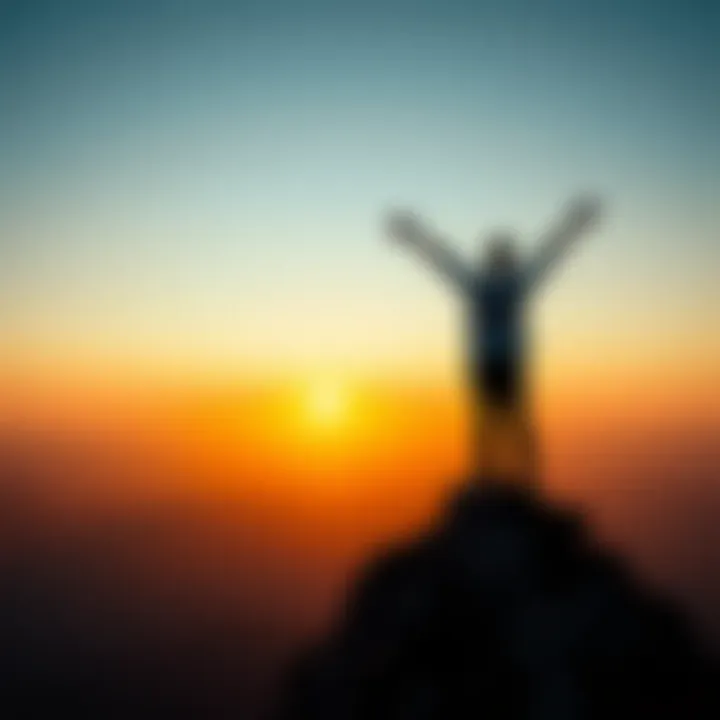Embracing Personal Freedom A person standing confidently on a mountain peak, symbolizing personal freedom and resilience.
