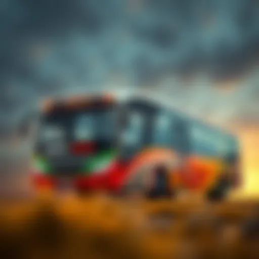 Dynamic illustration of a bus symbolizing energy and positivity
