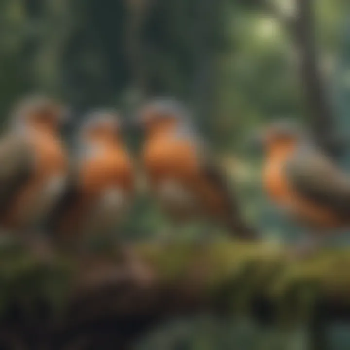 A group of birds displaying social interaction