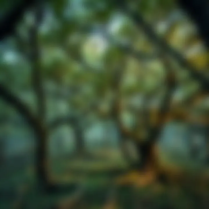 The Communication Network of Trees A visual representation of trees communicating through underground networks.