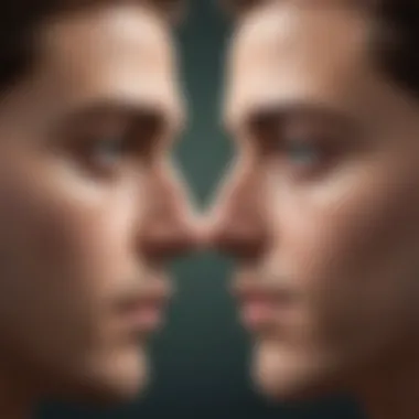 A mirror reflecting two faces representing duality in truth and deception