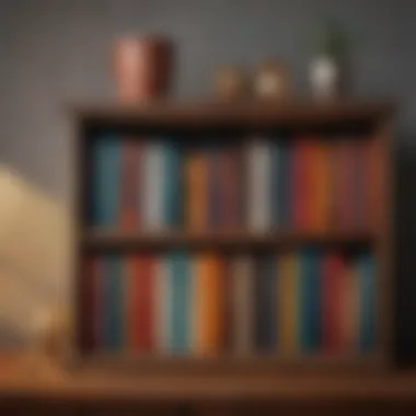 Curated Collection of Transformative Literature An assortment of self-help books on a wooden bookshelf