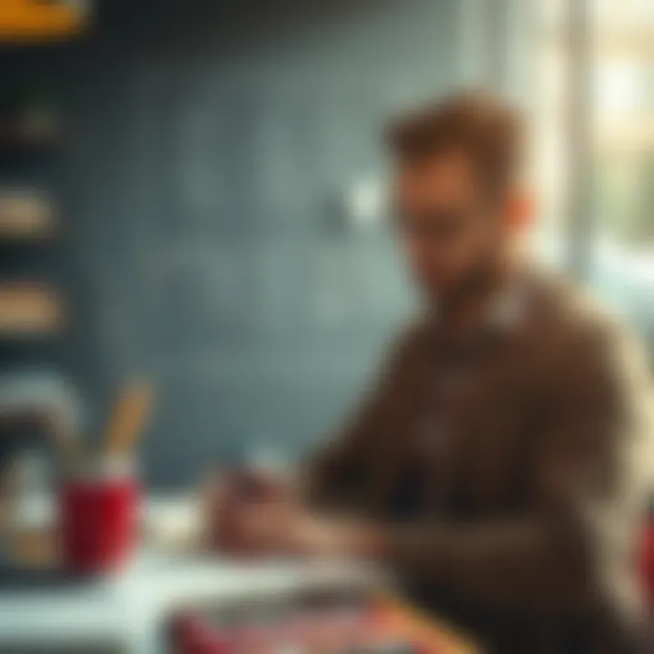 Focused Entrepreneur Sketching Ideas A focused entrepreneur sketching ideas on a notepad