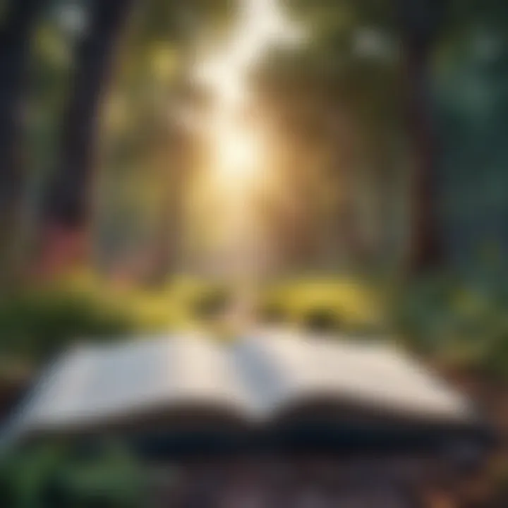 An open book surrounded by nature symbolizing inspiration